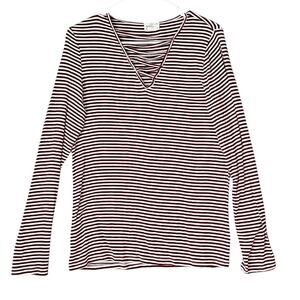 Burgundy Stripe Fitted Long Sleeve Shirt Piratecore Cottagecore Soft Girl Large